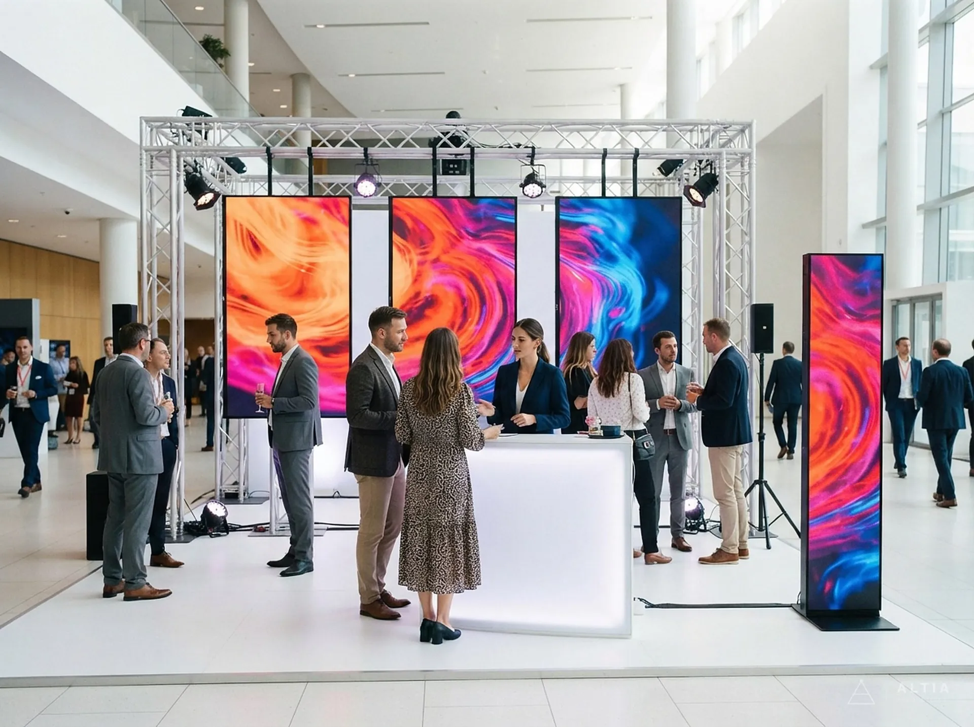 Activación de marca con tótems de pantalla LED y estructura de truss